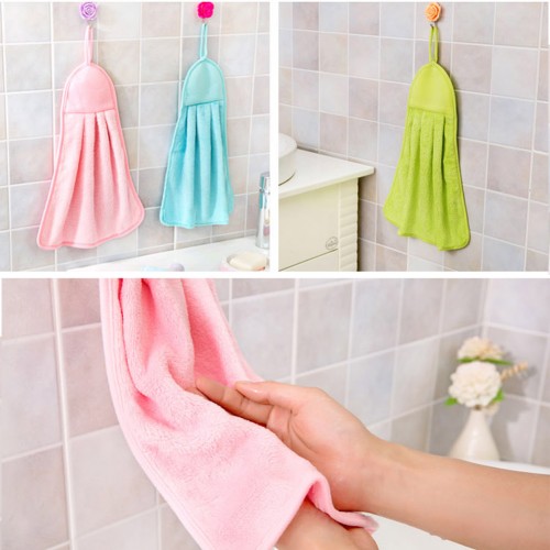 PINOWU [6 Pack] Super Soft Hanging Hand Towel for Kitchen and Bathroom,  Ultra Absorbent Thick Coral Velvet Hand Towels Washcloth with Hanging Loop