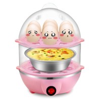 Egg Steamer 14 Egg Double-Layer Lazy Egg Steamer Large-Capacity Electric Boiled Egg Multifunction, Boiled Egg, Heated Milk, Heating, Etc. With Automatic Shutdown Function(Pink)